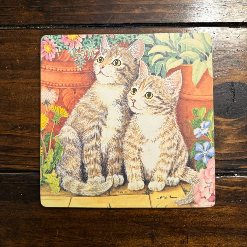 Wilscombe melamine trivet or cutting board of two tabby kittens Jenny Barron.